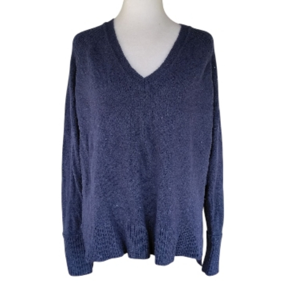 J. Crew Navy Blue V Neck Alpaca Wool Blend Knit Sweater Size Medium
